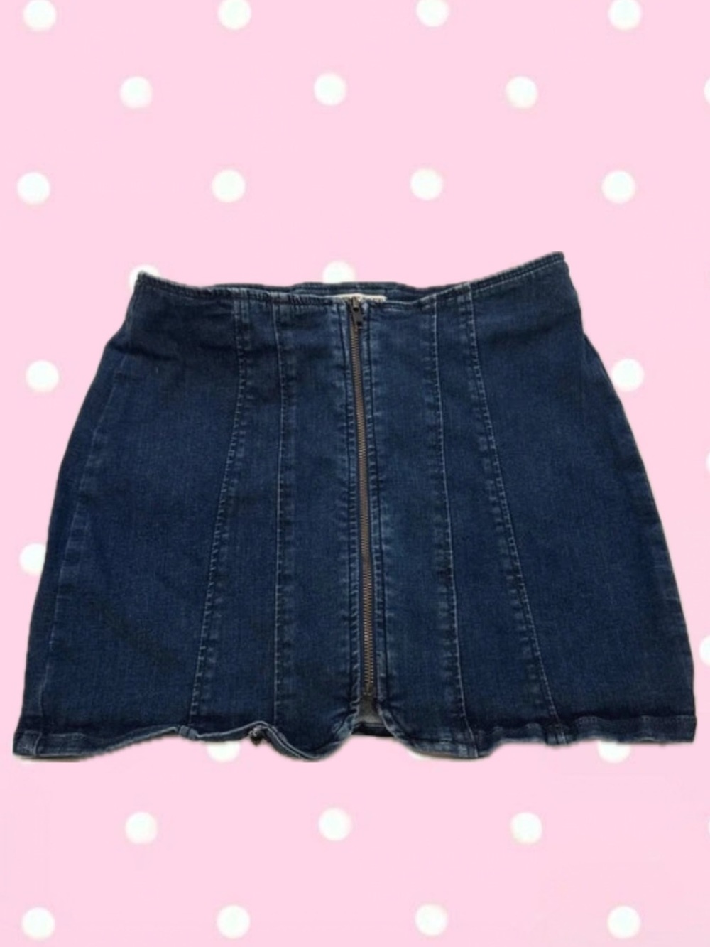 Free People Dark Blue Denim Front-Zip Mini Skirt